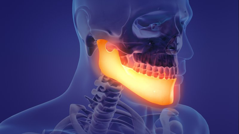 A graphic highlighting the lower jaw to show jawbone health